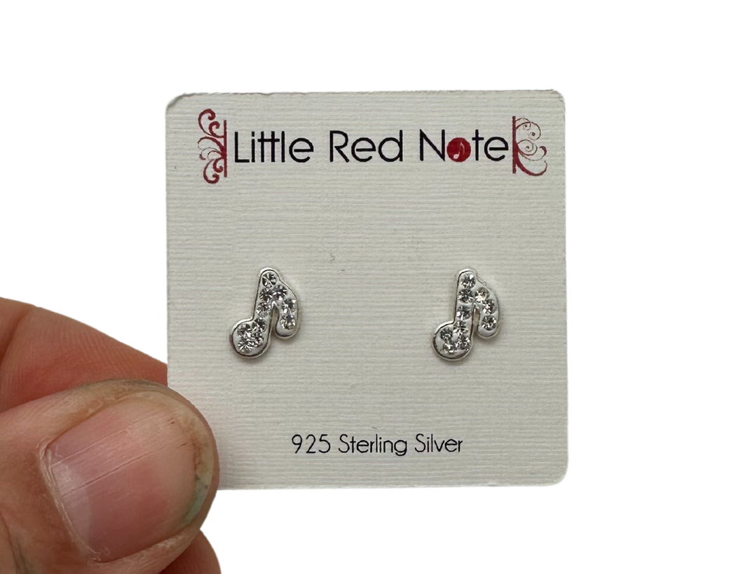 925 Sterling Silver CZ Eighth Note White Earrings