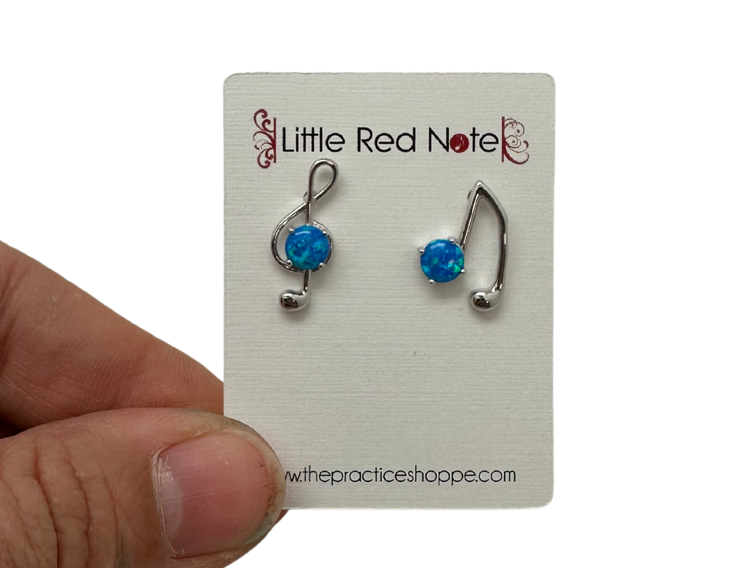 925 Sterling Silver Asymmetrical Lab Opal Blue Earrings