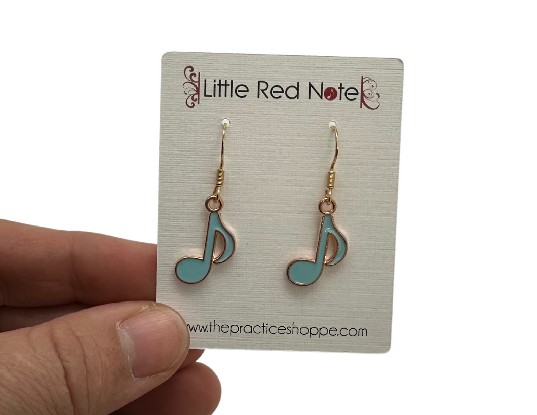 Fish Hook Light Blue Eighth Note Earrings