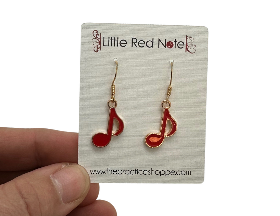 Fish Hook Red Eighth Note Earrings
