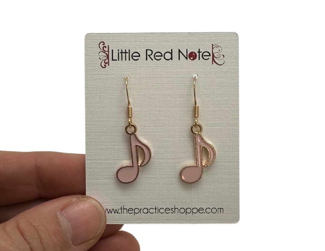 Fish Hook Pink Eighth Note Earrings