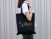 Load image into Gallery viewer, Black Rainbow Music Notes Music Tote Bag
