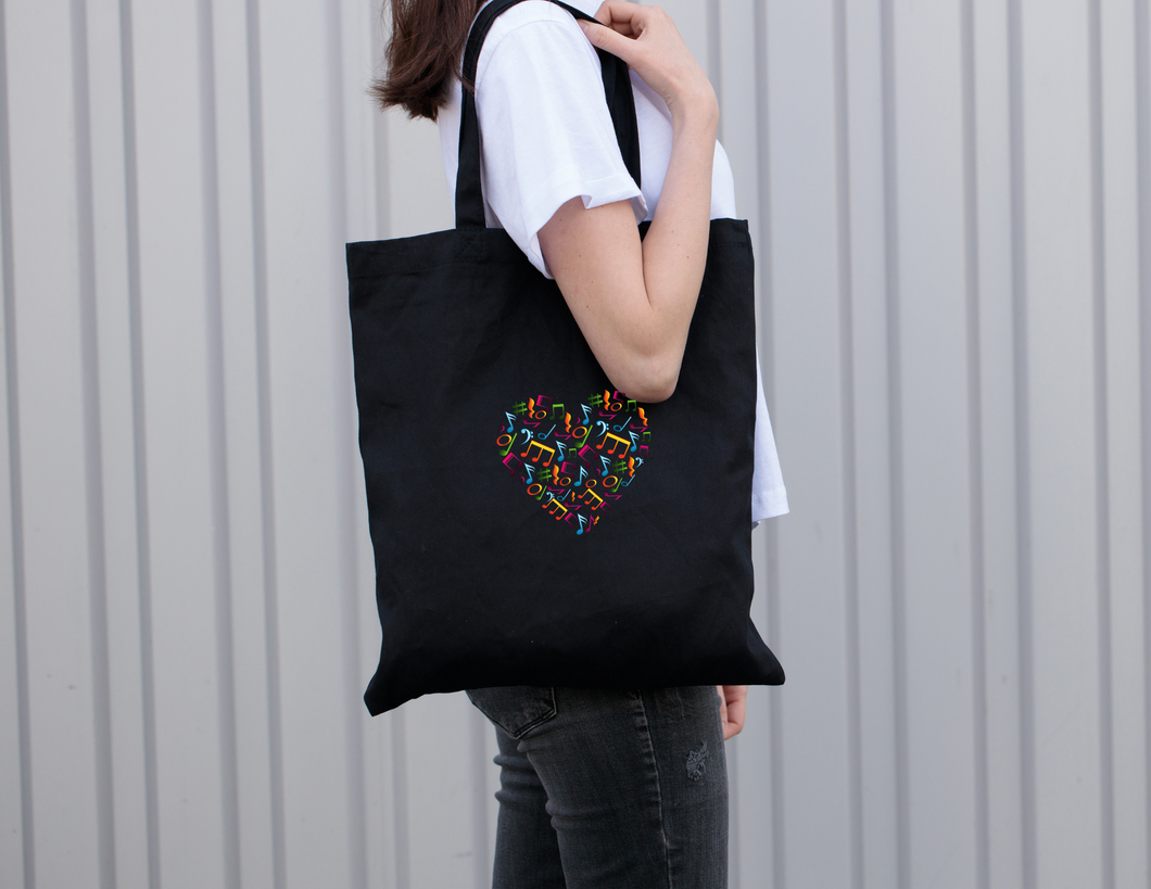 Black Rainbow Music Heart Music Tote Bag