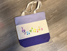 Load image into Gallery viewer, Tri-Color Rainbow Music Purple Tote Bag

