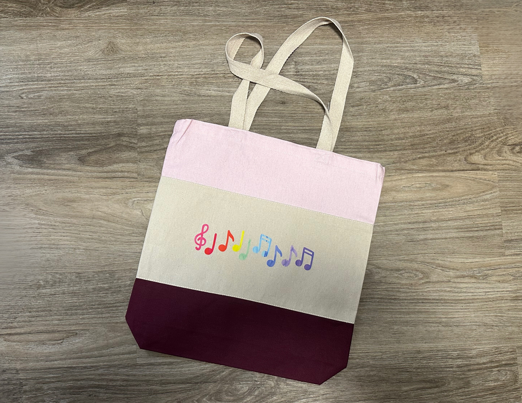 Tri-Color Watercolor Notes Pink Tote Bag