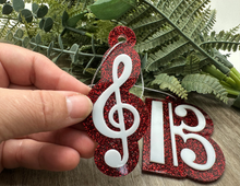 Load image into Gallery viewer, Clefs Layered Ornament - Red Glitter
