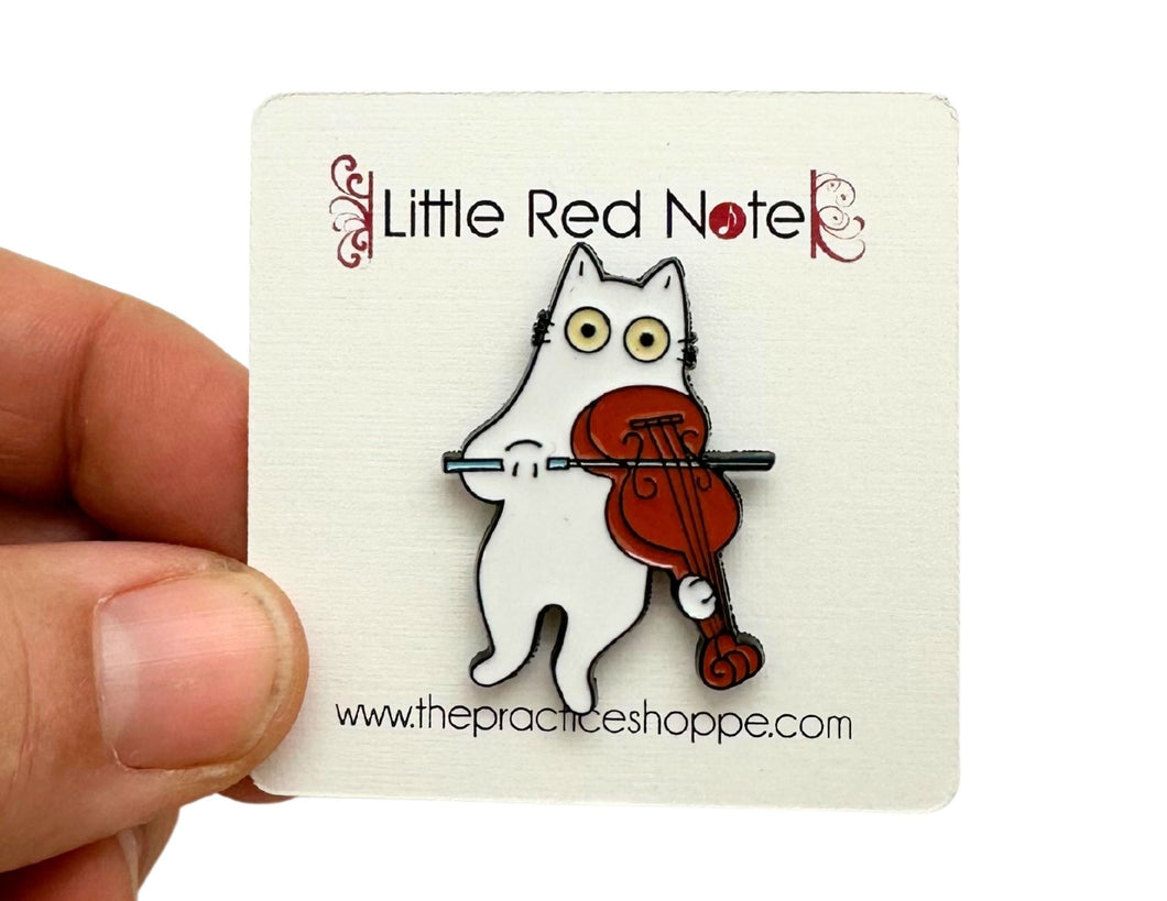 White Cat Violin Enamel Pin