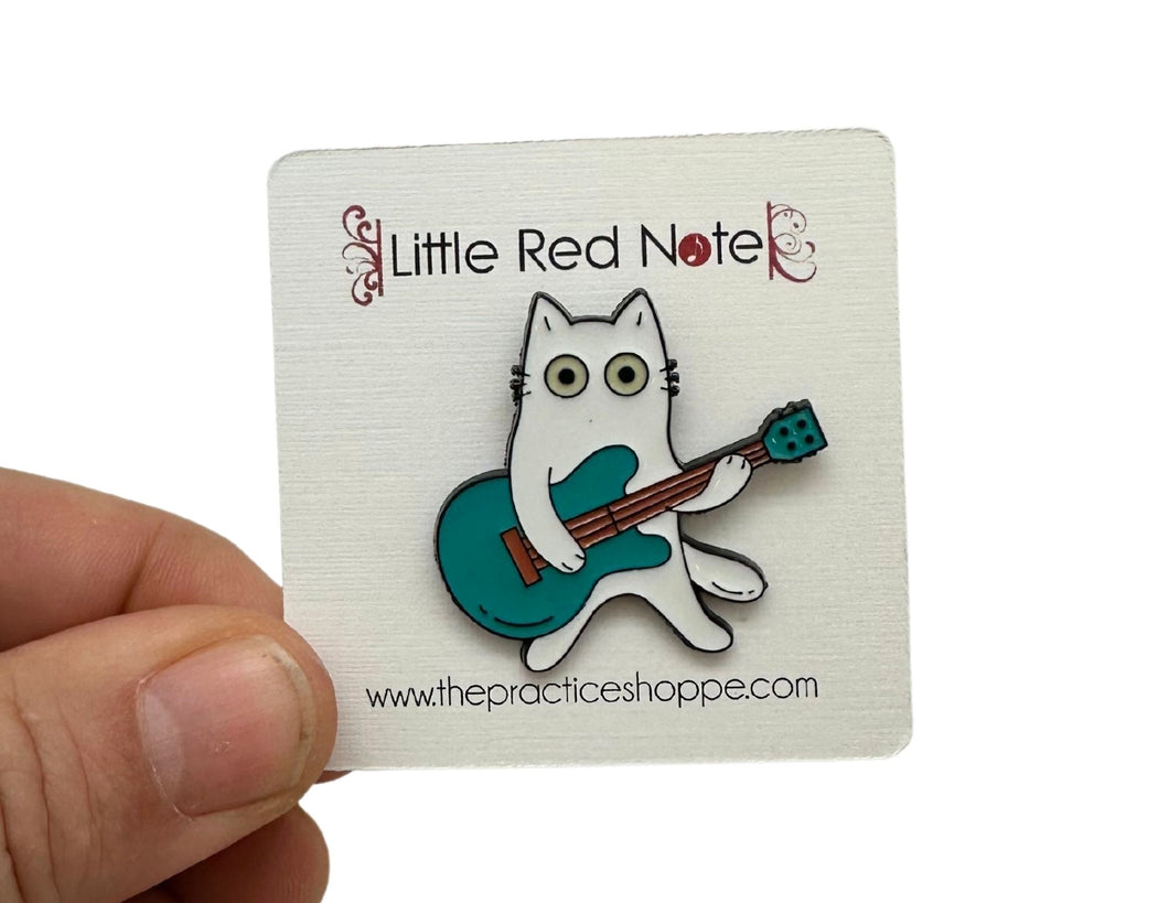 White Cat Electric Guitar Enamel Pin