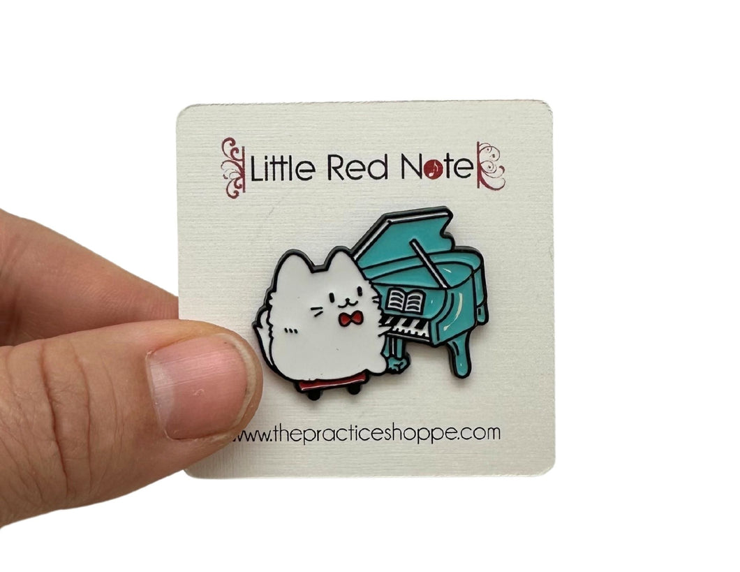White Cat Piano Enamel Pin