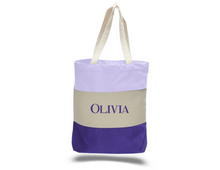 Load image into Gallery viewer, Tri-Color Rainbow Music Purple Tote Bag
