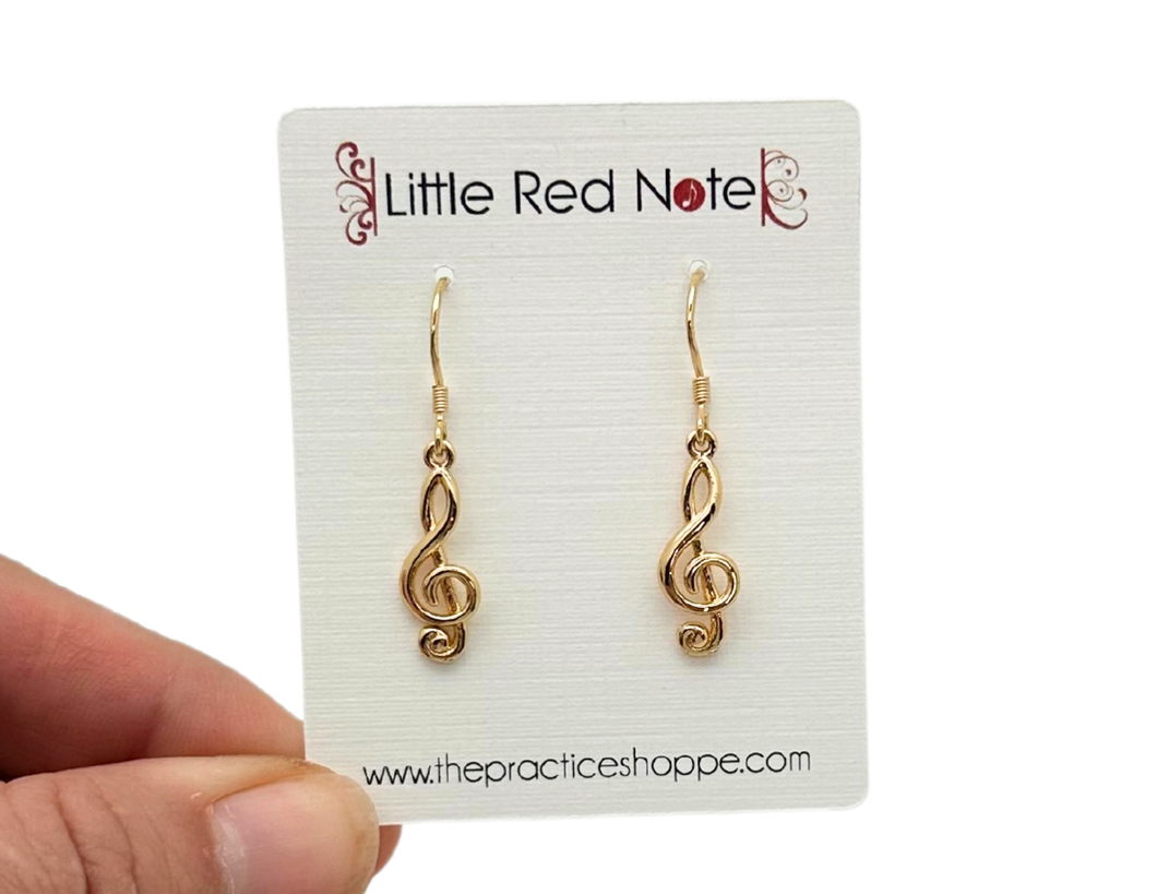 Dangle Fish Hook Treble Clef Earrings - Gold