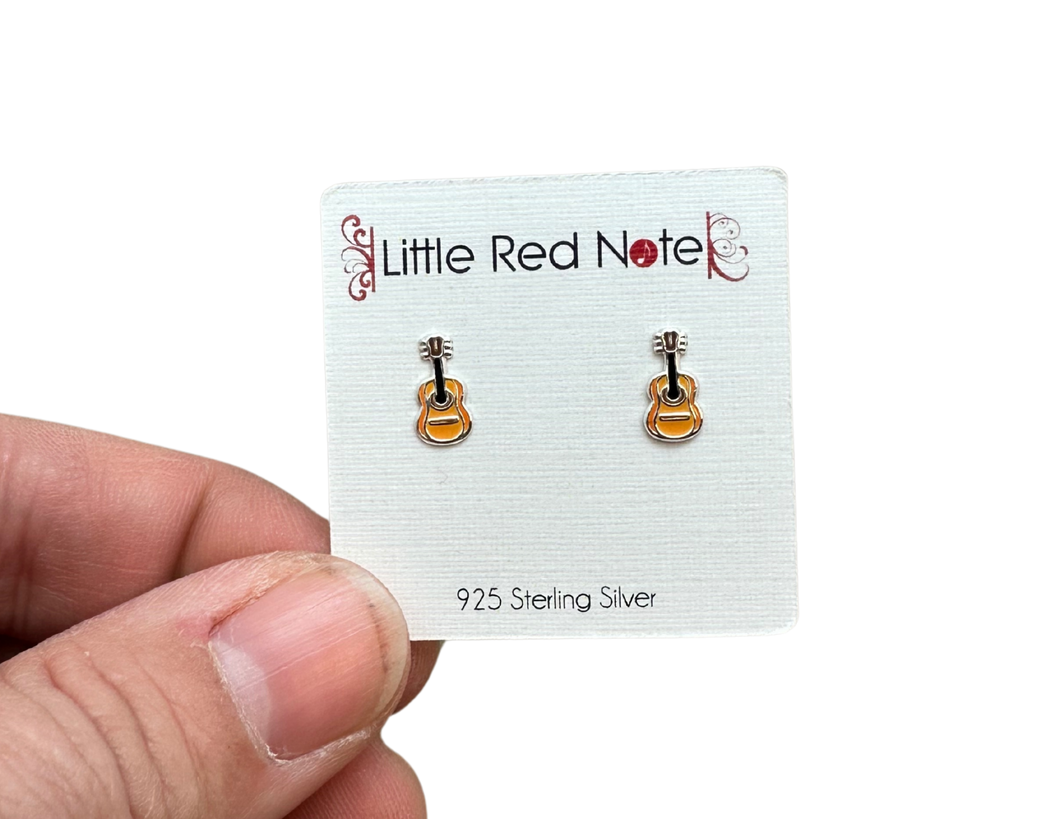 925 Sterling Silver Guitar Earrings - Orange