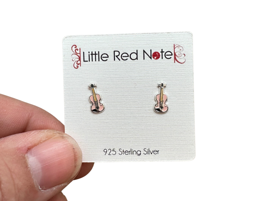 925 Sterling Silver Pink Violin Earrings