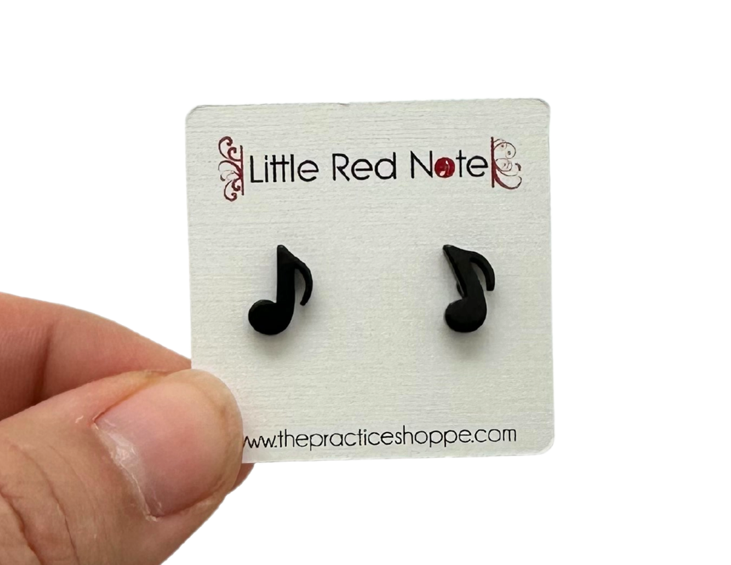 Stainless Steel Eighth Note Post Earrings Black - Screwback