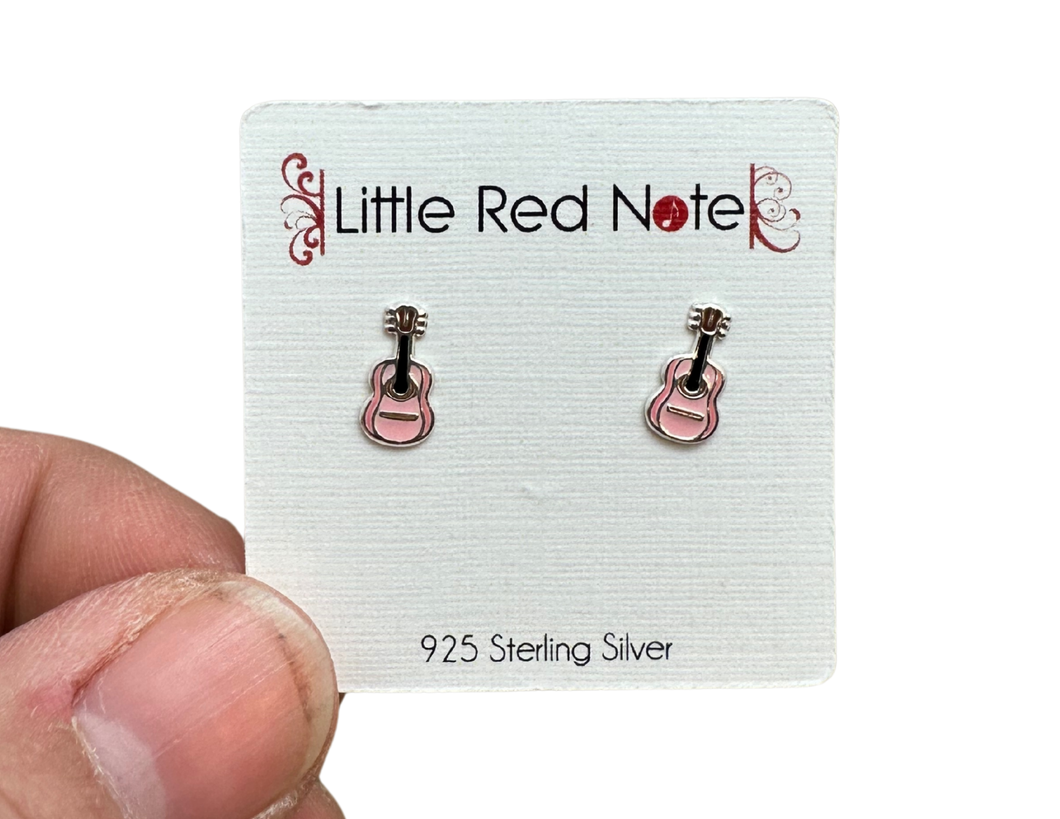 925 Sterling Silver Guitar Earrings - Pink