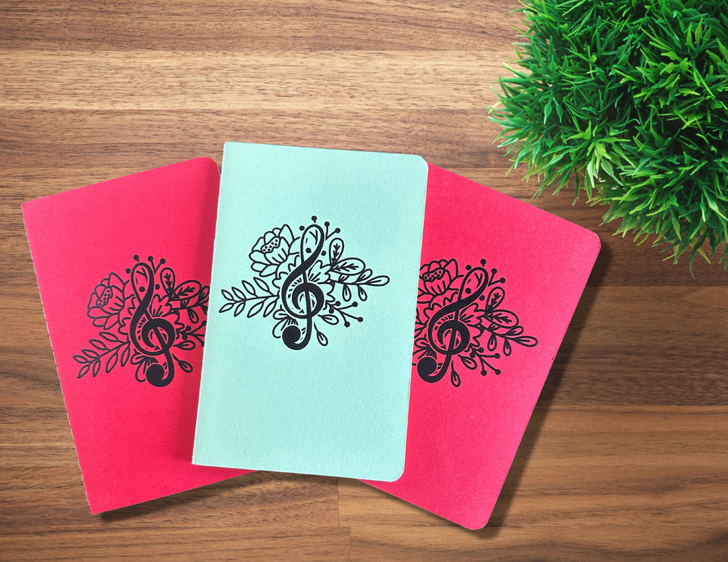 Mini Pocket Notebook Journal - Treble Clef Flowers