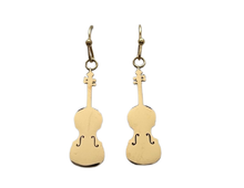 Load image into Gallery viewer, Dangle Stainless Steel Fishook Earrings Violin Viola Gold
