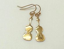 Load image into Gallery viewer, Dangle Stainless Steel Fishook Earrings Violin Viola Gold
