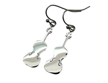 Load image into Gallery viewer, Dangle Stainless Steel Fishook Earrings Violin Viola Silver
