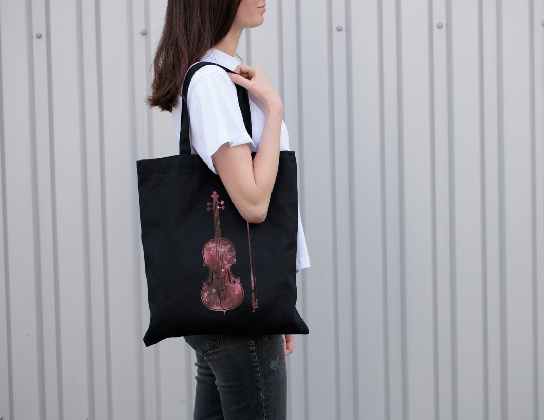 Black Galaxy Violin Music Tote Bag
