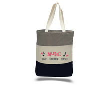 Load image into Gallery viewer, Tri-Color Music Today Tomorrow Forever Black Tote Bag
