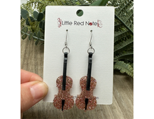 Load image into Gallery viewer, Glitter Acrylic Dangle Fishook Earrings - Violin or Cello

