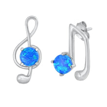 Load image into Gallery viewer, 925 Sterling Silver Asymmetrical Lab Opal Blue Earrings
