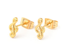 Load image into Gallery viewer, Stainless Steel Post Tiny Treble Clef Earrings Gold
