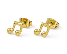 Load image into Gallery viewer, Stainless Steel Post Tiny Beamed Eighth Note Earrings Gold
