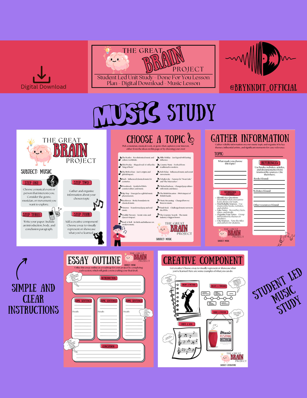 The Great Brain Project: Music Lesson Packet