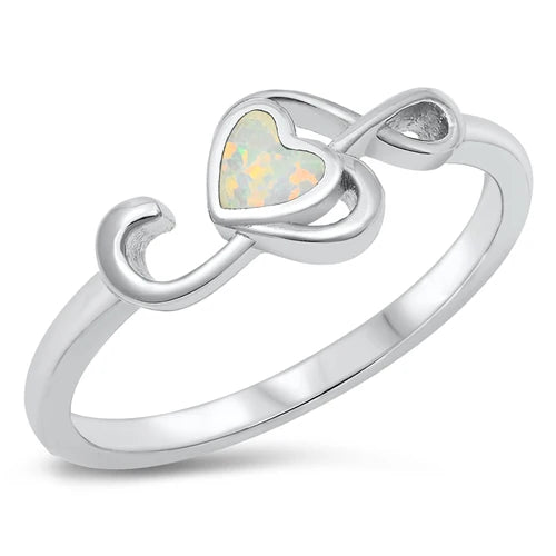 925 Sterling Silver Sideways Treble Heart Opal Ring