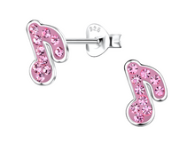 Load image into Gallery viewer, 925 Sterling Silver CZ Eighth Note Pink Earrings
