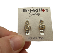 Load image into Gallery viewer, Treble Clef Huggie Hoop Earrings
