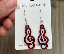 Load image into Gallery viewer, Glitter Acrylic Dangle Fishook Earrings - Treble Clefs
