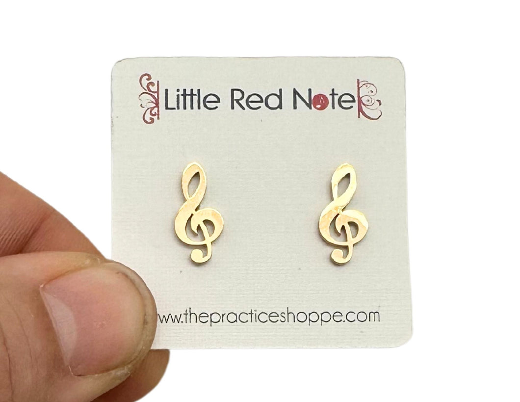 Stainless Steel Post Earrings Treble Clef - Gold