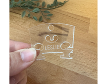 Load image into Gallery viewer, Clear Acrylic Violin Bridge Name Keychain
