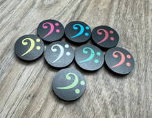 Load image into Gallery viewer, 1&quot; Black Bass Clef Magnets - set of 8
