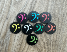 Load image into Gallery viewer, 1&quot; Black Bass Clef Magnets - set of 8
