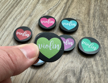 Load image into Gallery viewer, 1&quot; Black Violin Heart Magnets - set of 8
