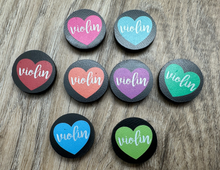 Load image into Gallery viewer, 1&quot; Black Violin Heart Magnets - set of 8
