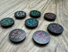 Load image into Gallery viewer, 1&quot; Black Notes and Stars Magnets - set of 8
