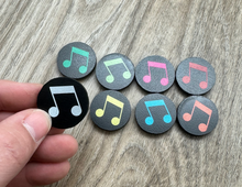 Load image into Gallery viewer, 1&quot; Black Beamed Eighth Notes Magnets - set of 8
