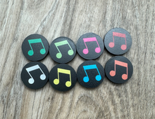 Load image into Gallery viewer, 1&quot; Black Beamed Eighth Notes Magnets - set of 8
