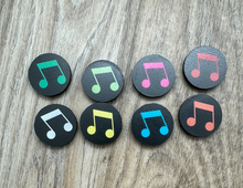 Load image into Gallery viewer, 1&quot; Black Beamed Eighth Notes Magnets - set of 8
