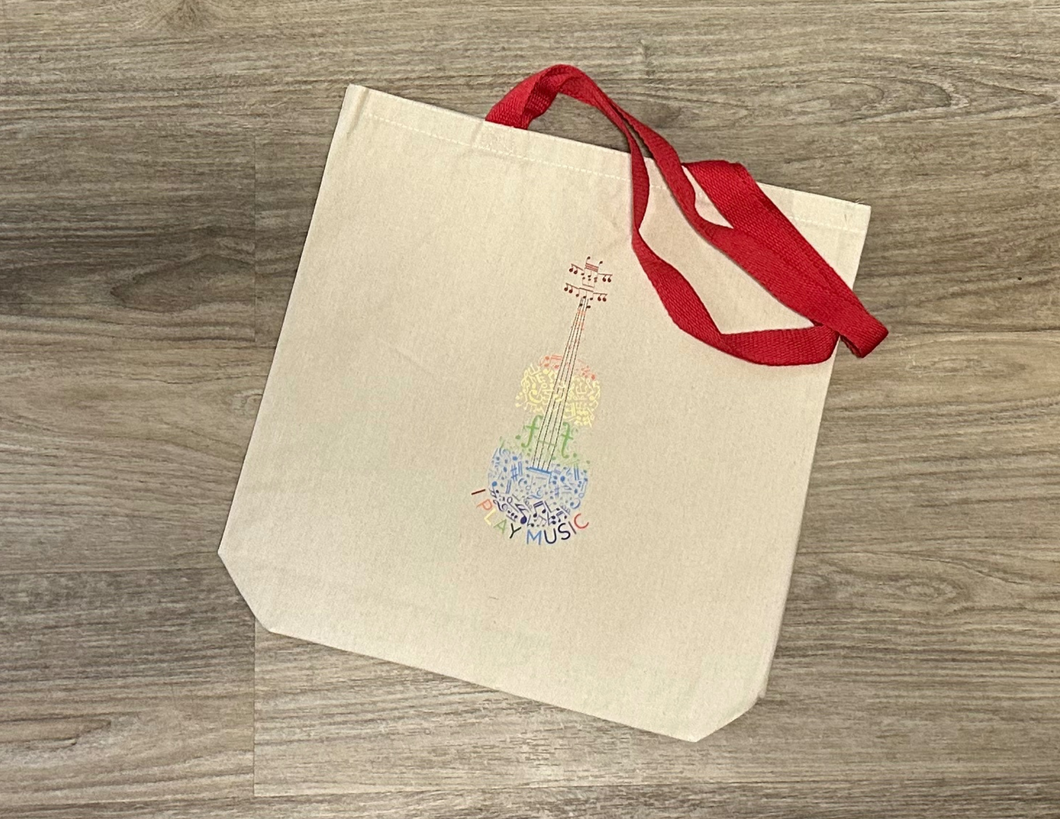 Canvas I Play Music Violin Tote Bag - Red Handles