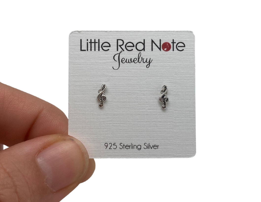 925 Sterling Silver Super Mini Treble Clef Earrings