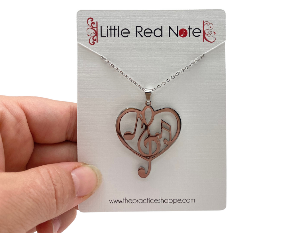 Stainless Steel Treble Notes Heart Necklace - Gold