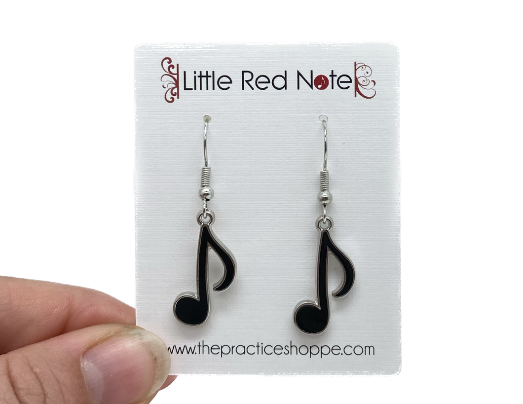 Dangle Fish Hook Black Eighth Note Earrings