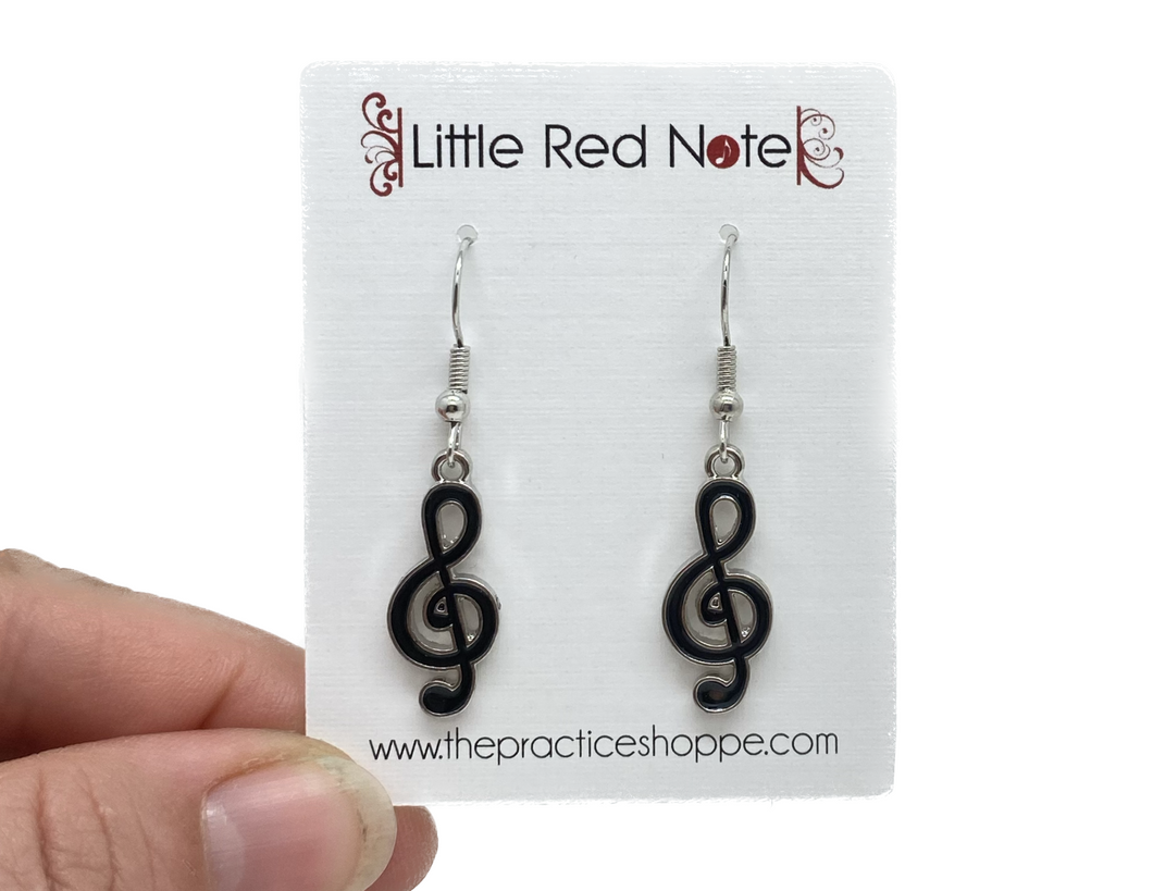 Dangle Fish Hook Black Treble Clef Earrings