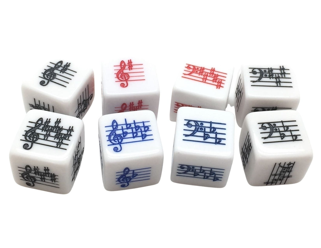 25 mm Key Signature Dice - Treble/Bass Clef - Sharps/Flats Basic/Advanced - set of 8